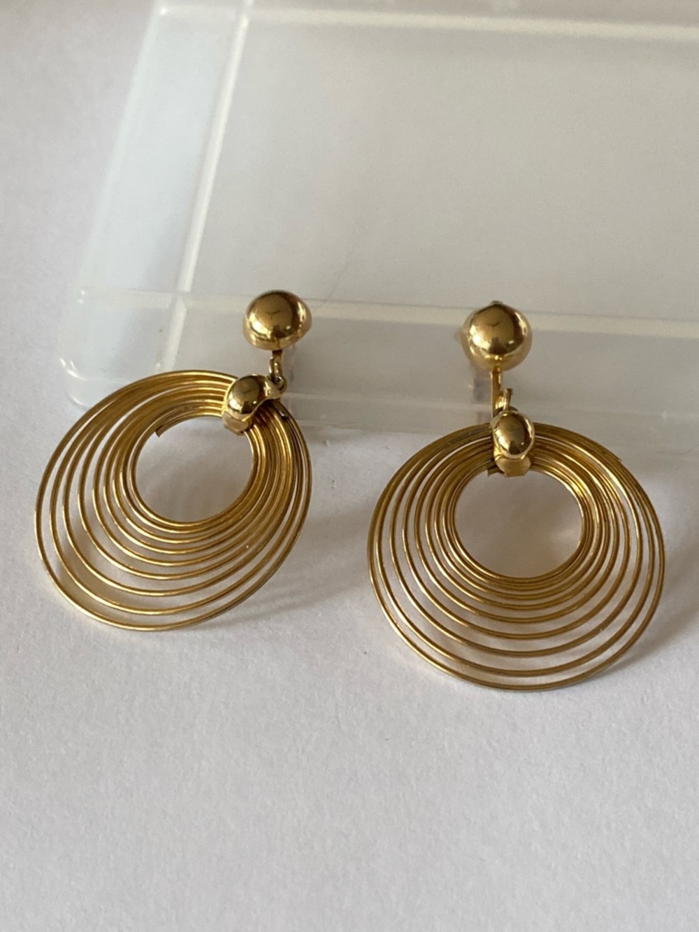 Vintage Gold Concentric Hoop clip on Drop Earrings